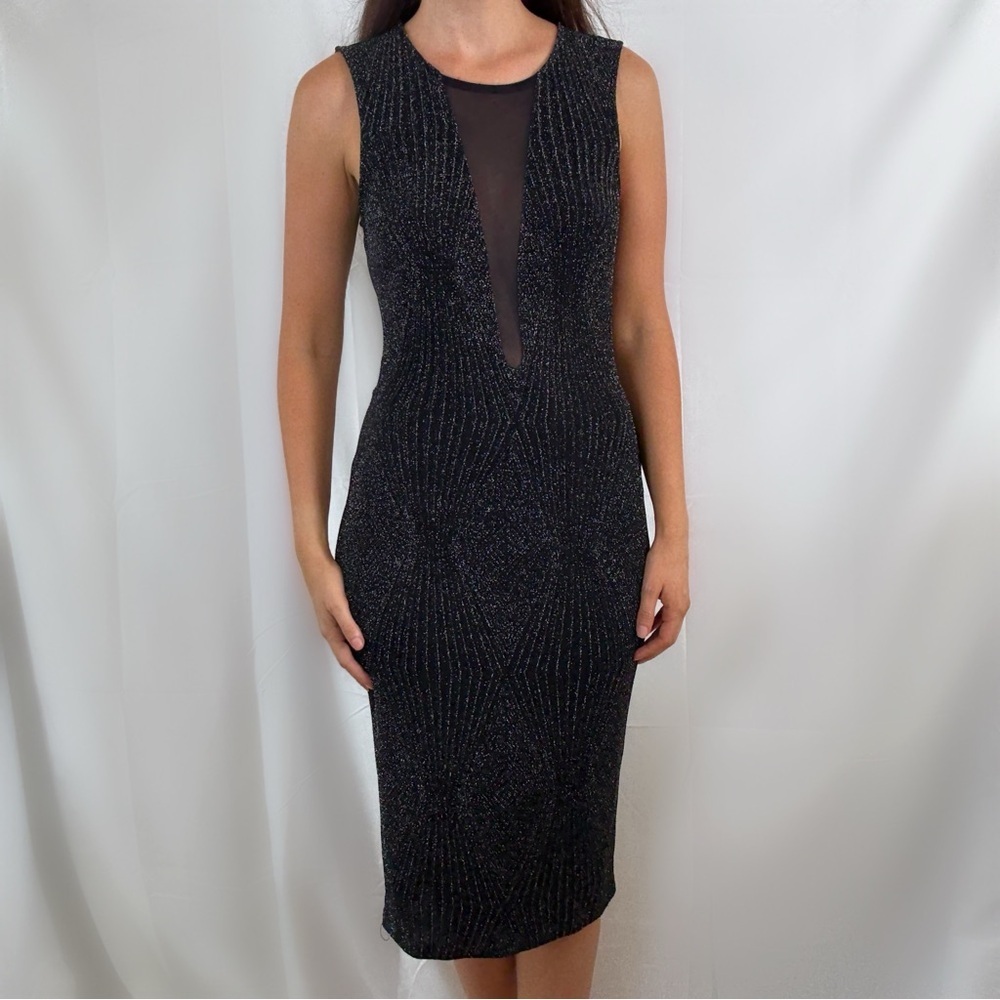 Vintage 90s contempo casuals black mesh evening dress midi bodycon XL